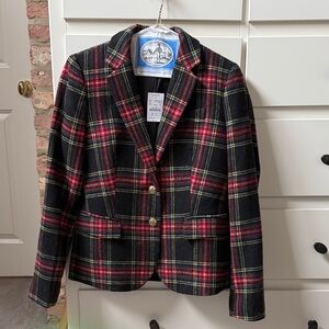 J. Crew Factory Black and Red Plaid Wool-Blend Blazer